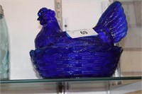 Cobalt Blue Glass Nesting Chicken