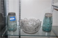 Two Vtg Ball Glass Canning Jars and Cut Crystal