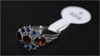 Size 6 Sterling Silver Ring w/ Garnet and Sapphire