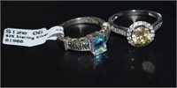 Size 7 Sterling Silver Rings - One w/ Blue Stone