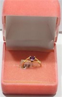 14K Yellow Gold Amethyst Heart Shaped Ring, Retail