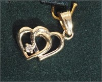 14K Yellow Gold Diamond Interlinked Hearts Pendant