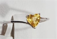 18K White Gold Yellow Sapphire Heart Shaped Ring,