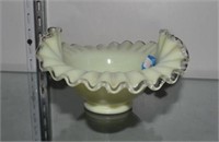 Fenton Vaseline Glass Bowl with Ruffled Edge