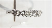 10K White Gold Diamond Triple-heart Ring,