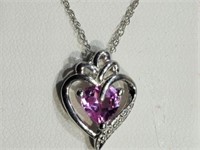 Sterling Silver Created Pink Sapphire Heart Shaped