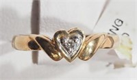 10K Yellow Gold Diamond Heart Shaped Ring, Retail