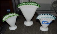 Fenton Milk Glass Fan Vases with Ruffled Edges