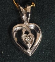 14K White Gold Diamond Heart Shaped Pendant,