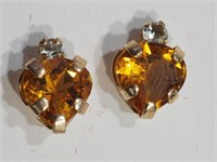 10K Yellow Gold Citrine Heart Shaped Earrings,