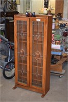 Oak Bookcase with Leaded Glass Doors