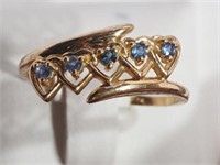 10K Yellow Gold Sapphire Heart chain link Ring,