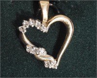10K Yellow Gold Diamond Heart Shaped Pendant,