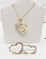 10K Yellow Gold Heart Shaped Necklace and Earrings