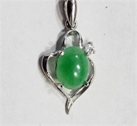 Sterling Silver Jade Heart Shaped Pendant, Retail
