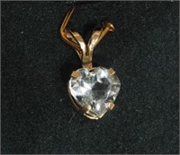 10K Yellow Gold Aquamarine Heart Shaped Pendant,