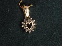 10K Yellow Gold 12 Diamond Heart Shaped Pendant,