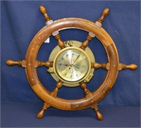 Brass & Wood nautical Ship's Wheel Clock