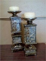 2 PC. Mirrored candle holders 22" & 26" tall