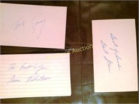 3 AUTOGRAPHED INDEX CARDS - BART STARR, BOB COUSY