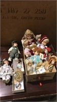 Box lot of porcelain Lawton porcelain dolls most