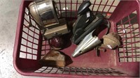 Basket lot of vintage pencil sharpener , stapler