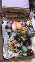 Box of alabaster eggs a painted icon and other