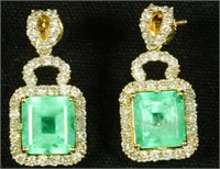 14KT 5.83CT. EMERALD & 1.27CT. DIAMOND EARRINGS