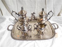 5pc Silver on Copper tea set with undertray