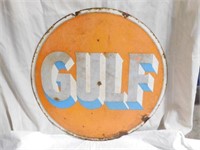 Vintage Gulf 30” round double sided enameled