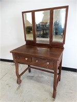 Vintage Dressing table w/ 3 way mirror & 2 drawers