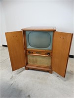 Vintage Philco TV in Early American Door Cabinet