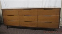 Mid century 9 drawer dresser 74.5 X 18.5 X 31"H