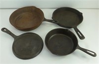 Lot of 4 Cast Iron Pans - Skillets, Griddle