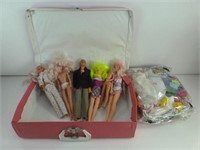 Large Lot of Barbie Dolls in Case with Clothes