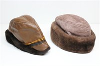 (2) Leather & Fur Men's Caps