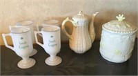 2 Belleek Pcs & 4 Irish Coffee Mugs