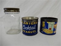LOT OF 3 PEANUT CONTAINERS - 2 PLANTERS COCKTAIL-