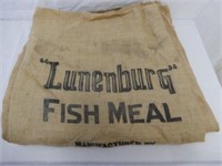 LOT OF 8 BURLAP FEED BAGS - LUNENBURG FISH MEAL -