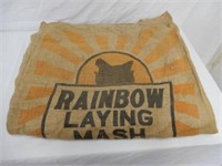 LOT OF 8 BURLAP FEED BAGS - RAINBOW - MAPLE LEAF