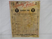 1952 LUNDY FENCE CARDBOARD PRICE LIST -
