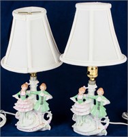 Pair Vintage Night Stand German Porcelain Lamps