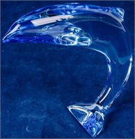 Baccarat Blue Crystal Diving Dolphin Figurine