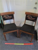 Pair of Vintage Wood Western Embroidered Chairs