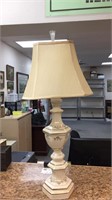 GOLD PAINTED PORCELAIN LAMP WITH SHADE