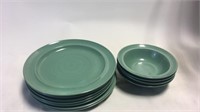 Lot of aqua green fiesta Ware style plates & bowls