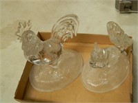 PRESSED GLASS FIGURINES-ROOSTER & SQUIRREL