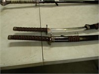 PAIR OF SAMURAI SWORDS W/DRAGON PATTERN