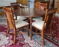 Vintage Dining Room Table w/ 4 Ratan Chairs