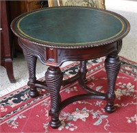 Antique Round Leather-top Parlor Table
